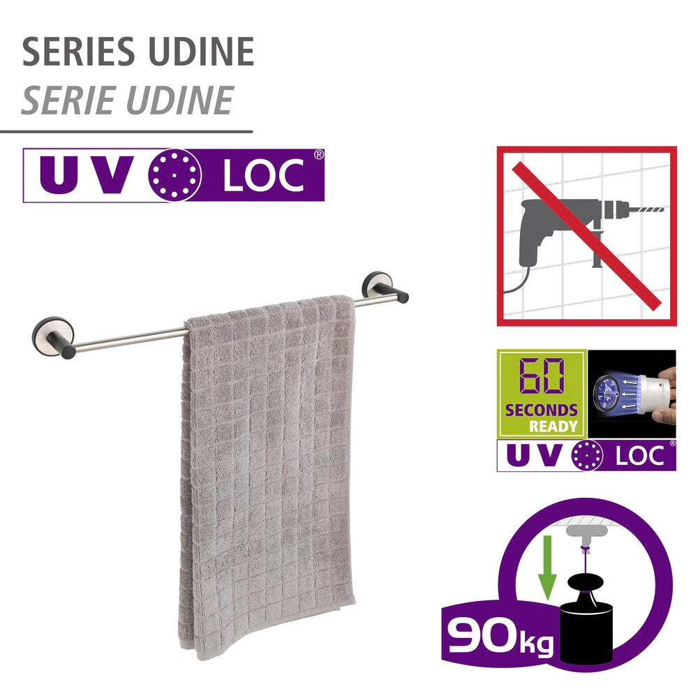 Håndklestang 60 cm rustfritt stål matt UV-Loc® uten boring bakside