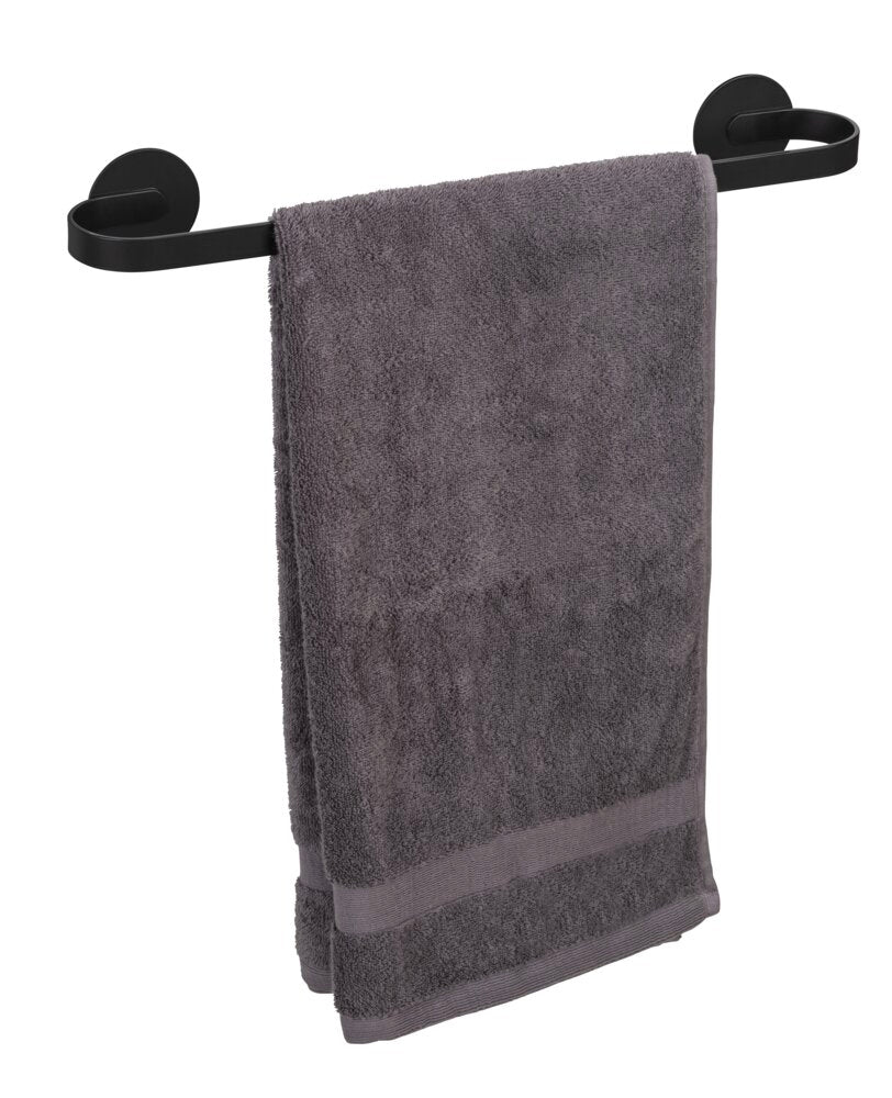 Håndklestang Bivio svart matt 40 cm aluminium i bruk med håndklær