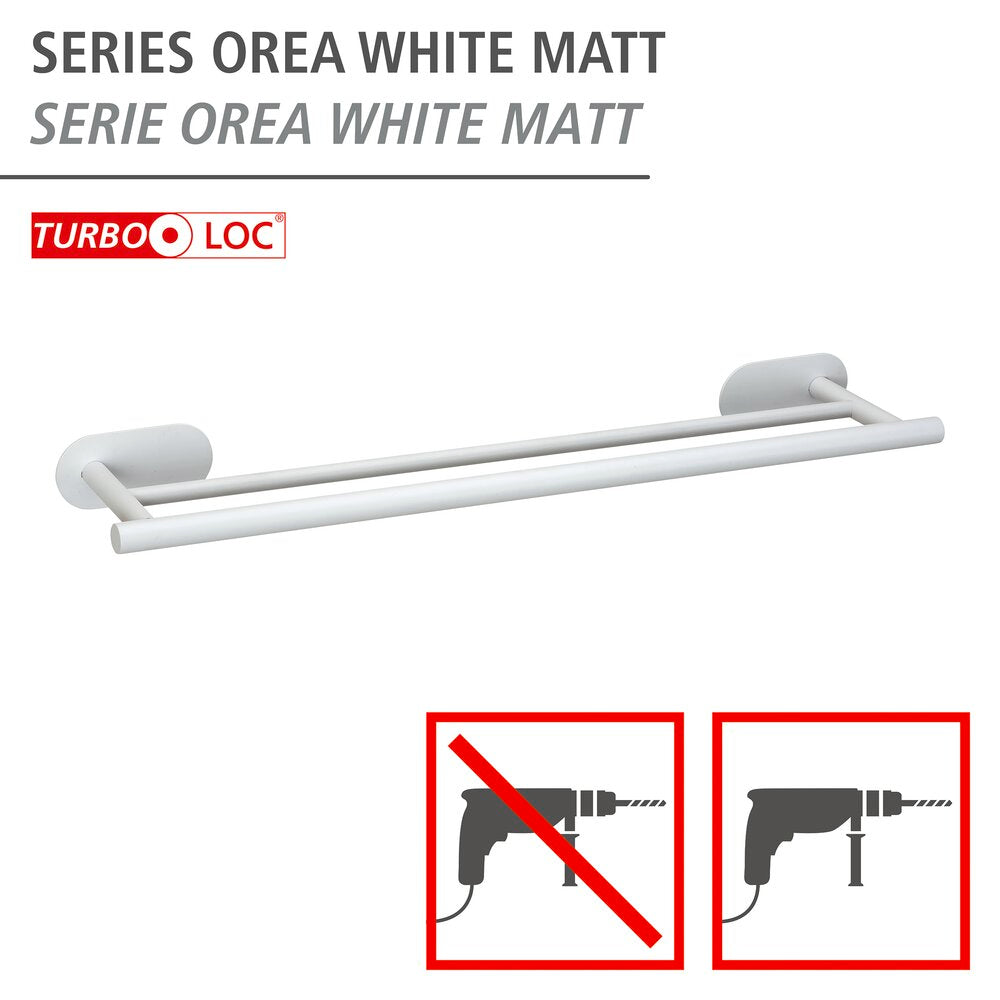 Håndklestang dobbel Turbo-Loc® Orea hvit matt 60 cm rustfritt stål bakside