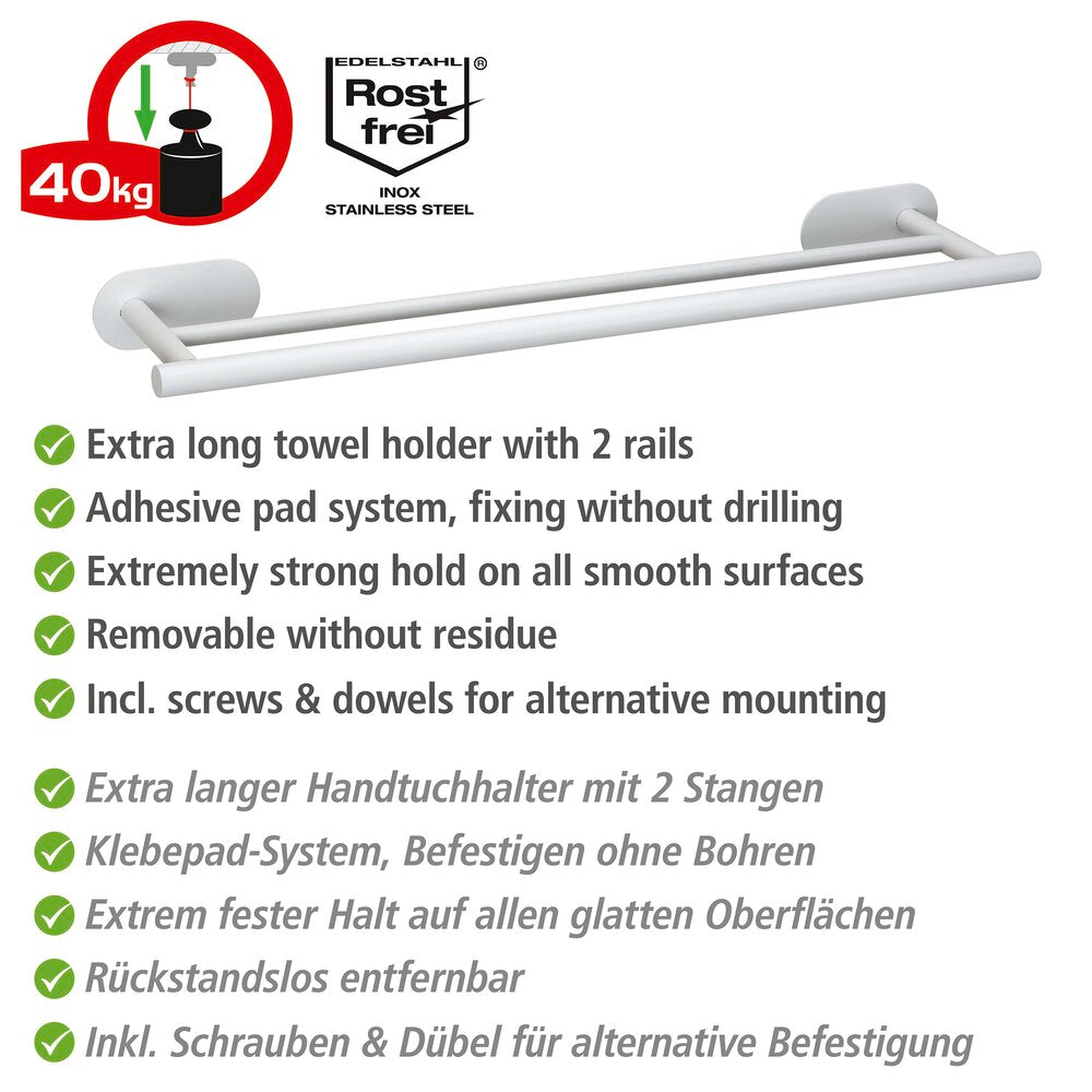 Nærbilde av Håndklestang dobbel Turbo-Loc® Orea hvit matt 60 cm rustfritt stål