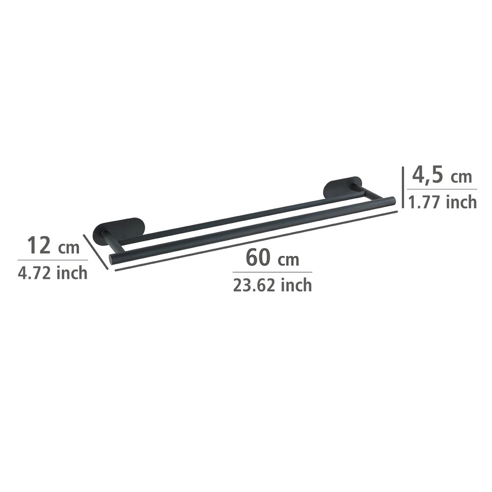 Nærbilde av festesystemet Turbo-Loc® på håndklestang duo rustfritt stål svart matt