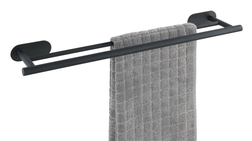 Oversikt over Håndklestang duo rustfritt stål svart matt Turbo-Loc® uten boring i bad