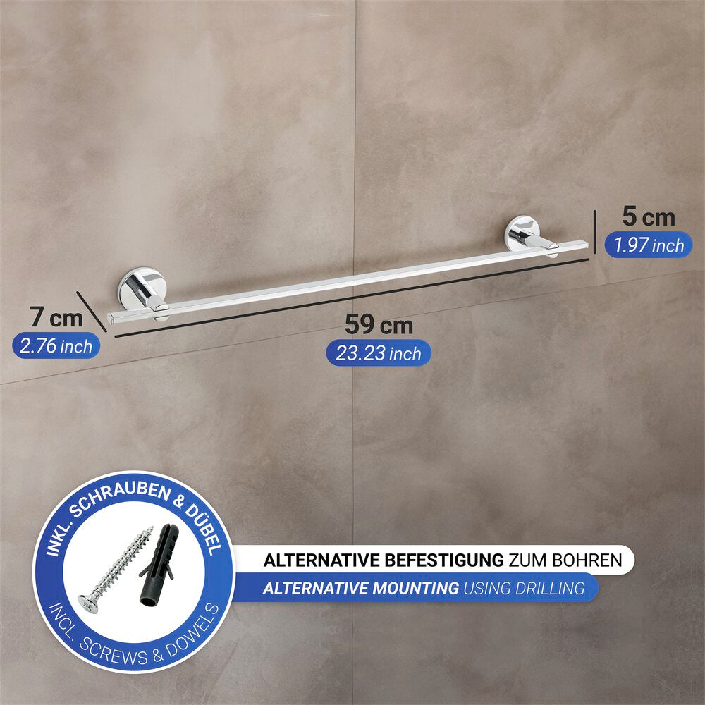 Håndklestang enkel Isera 60 cm rustfritt stål blank vinklet bilde