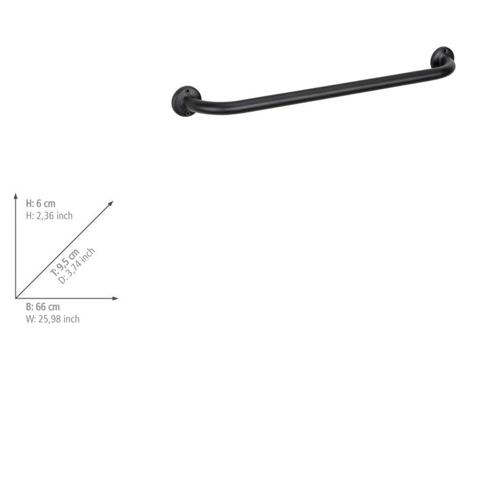 Håndklestang rustfritt stål svart 60 cm - Wenko i bruk med håndklær