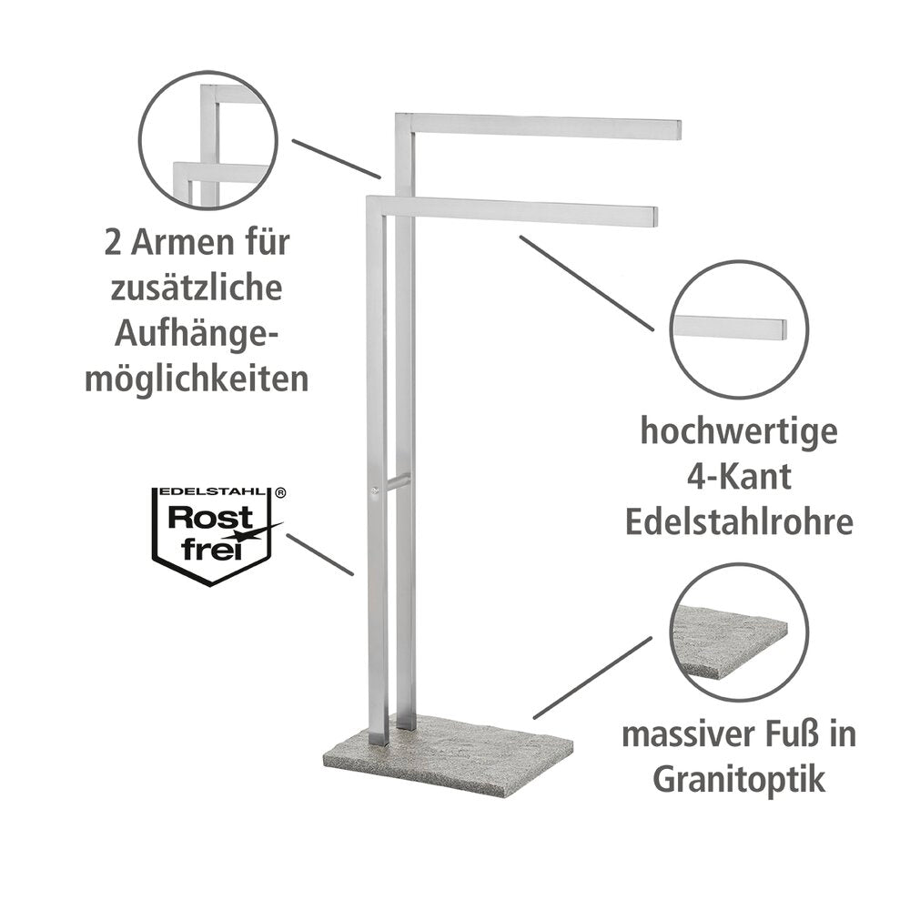 Detalj av Håndklestativ Granit med 2 armer rustfritt stål grå