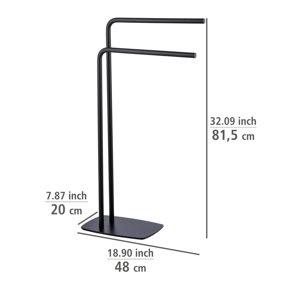 Detalj på håndklestativ Iria med 2 håndklestenger svart metall