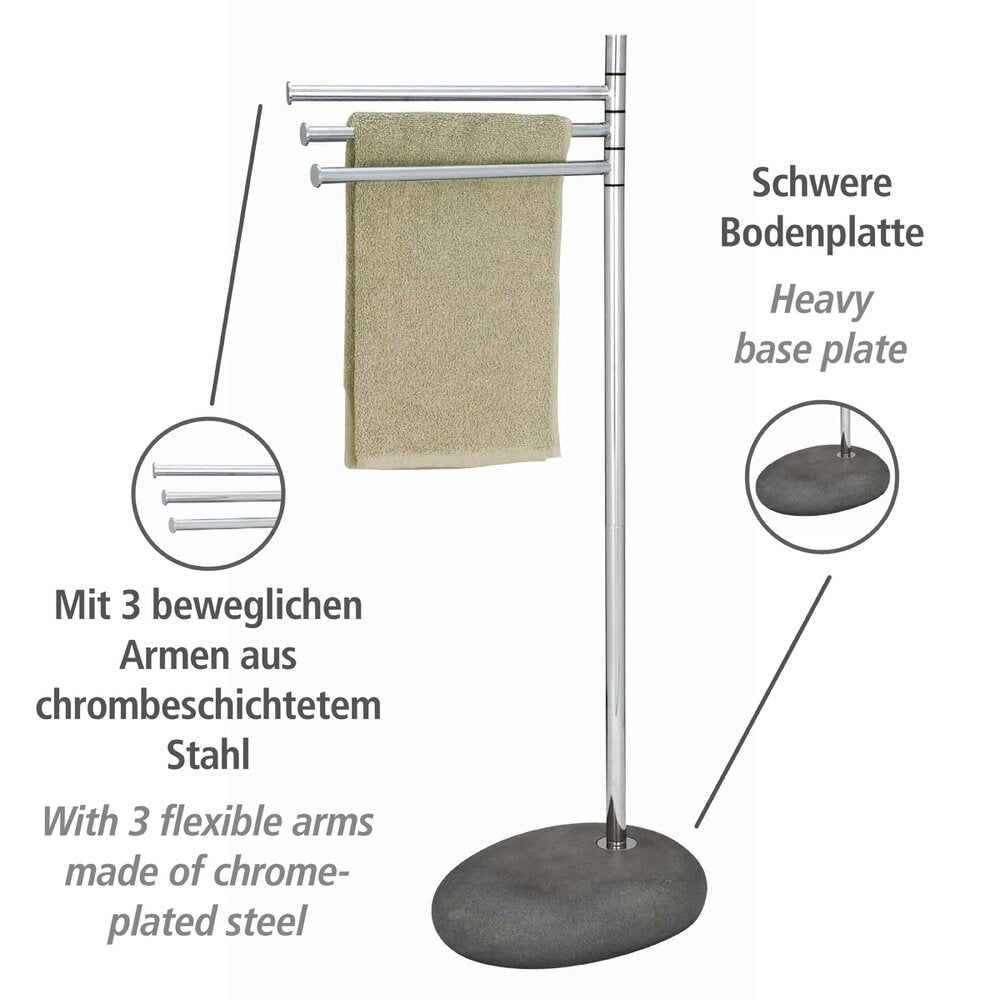 Bakside av Håndklestativ Pebble Stone Grey med 3 armer grå