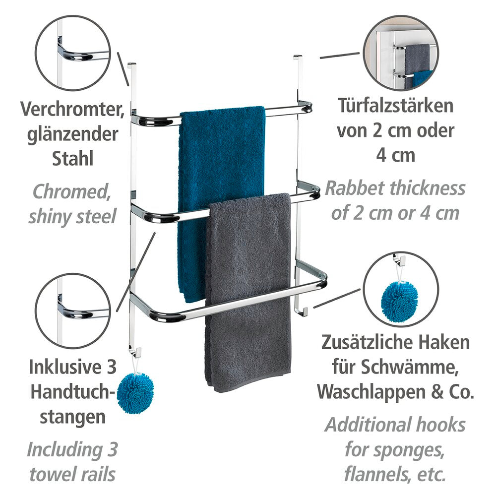 Håndkleholder krom 3 stenger til oppheng uten boring bakside