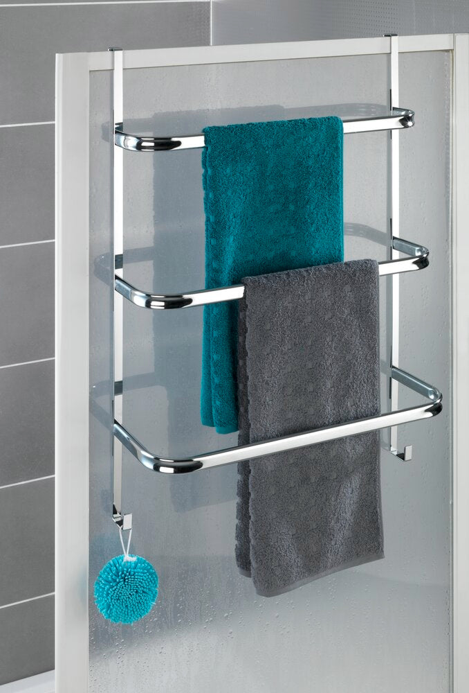 Håndkleholder krom 3 stenger til oppheng uten boring hengt over dusjkabinett