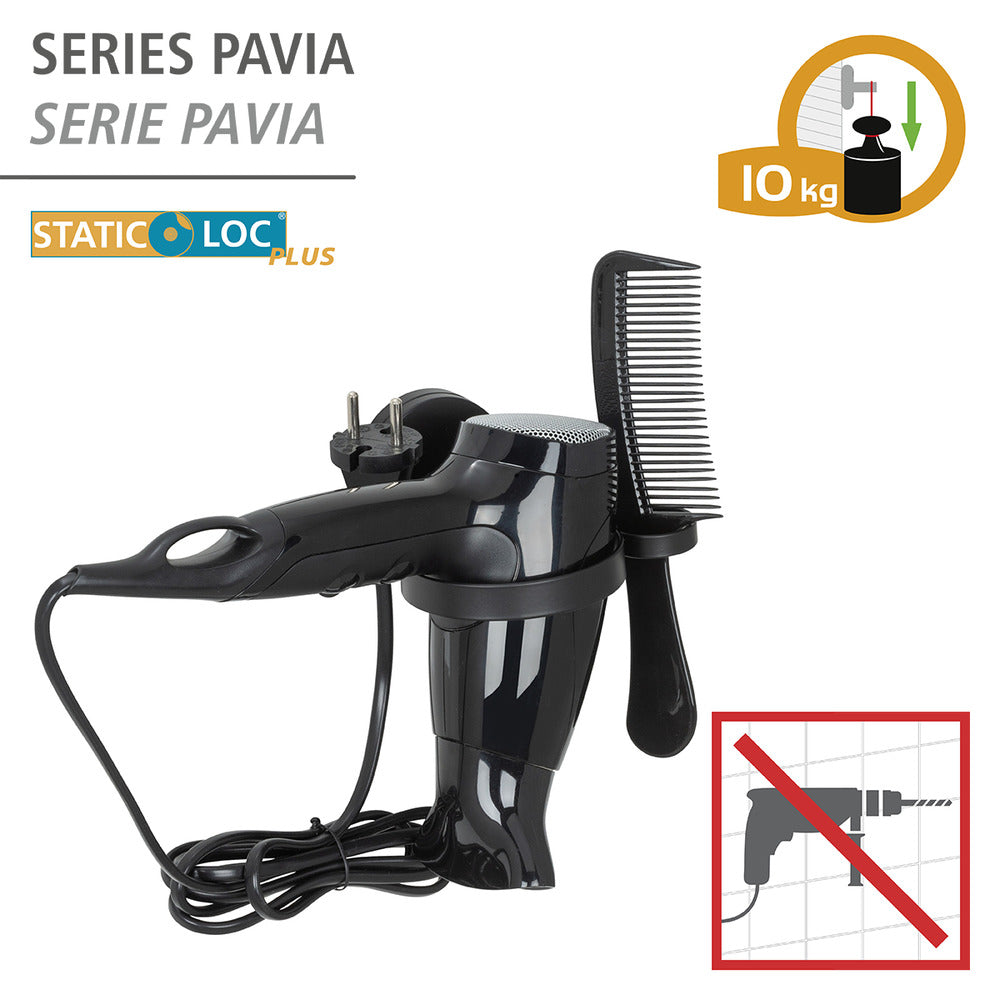 Hårfønereholder Pavia svart metall Static-Loc Plus bakside