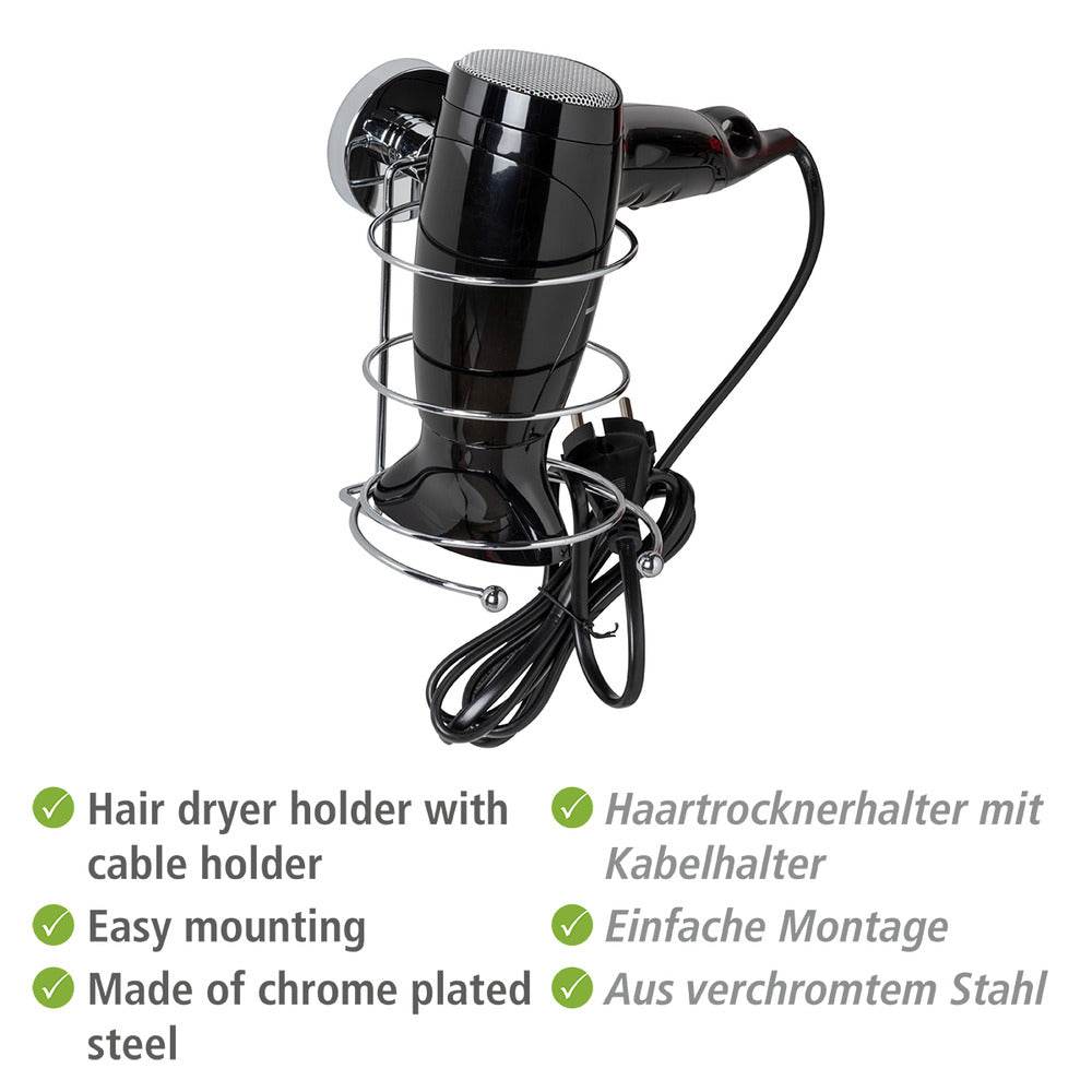 Hårfønereholder Vacuum-Loc® Milazzo metall uten boring montert på vegg