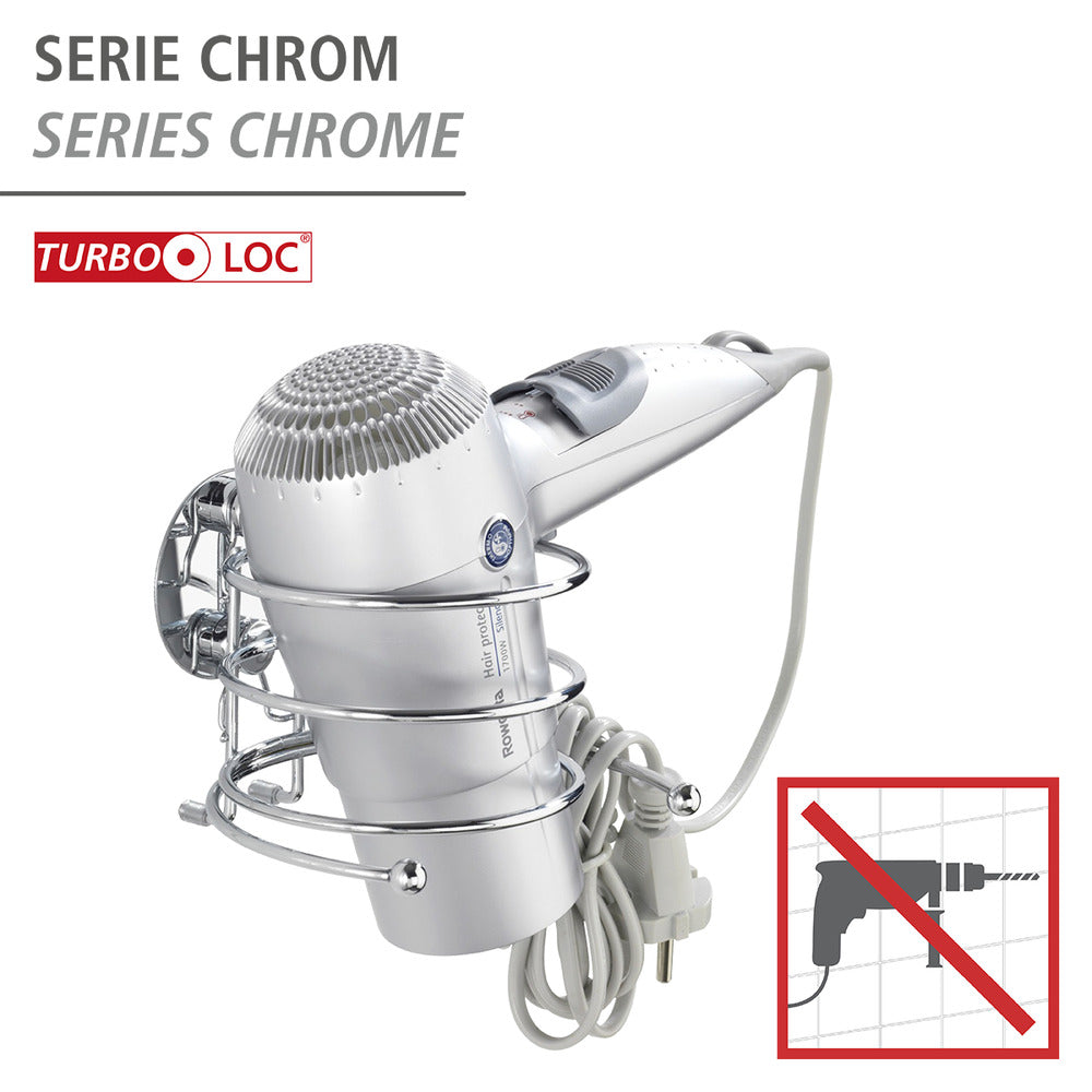 Hårfønereholder Turbo-Loc® forkrommet metall uten boring bakside