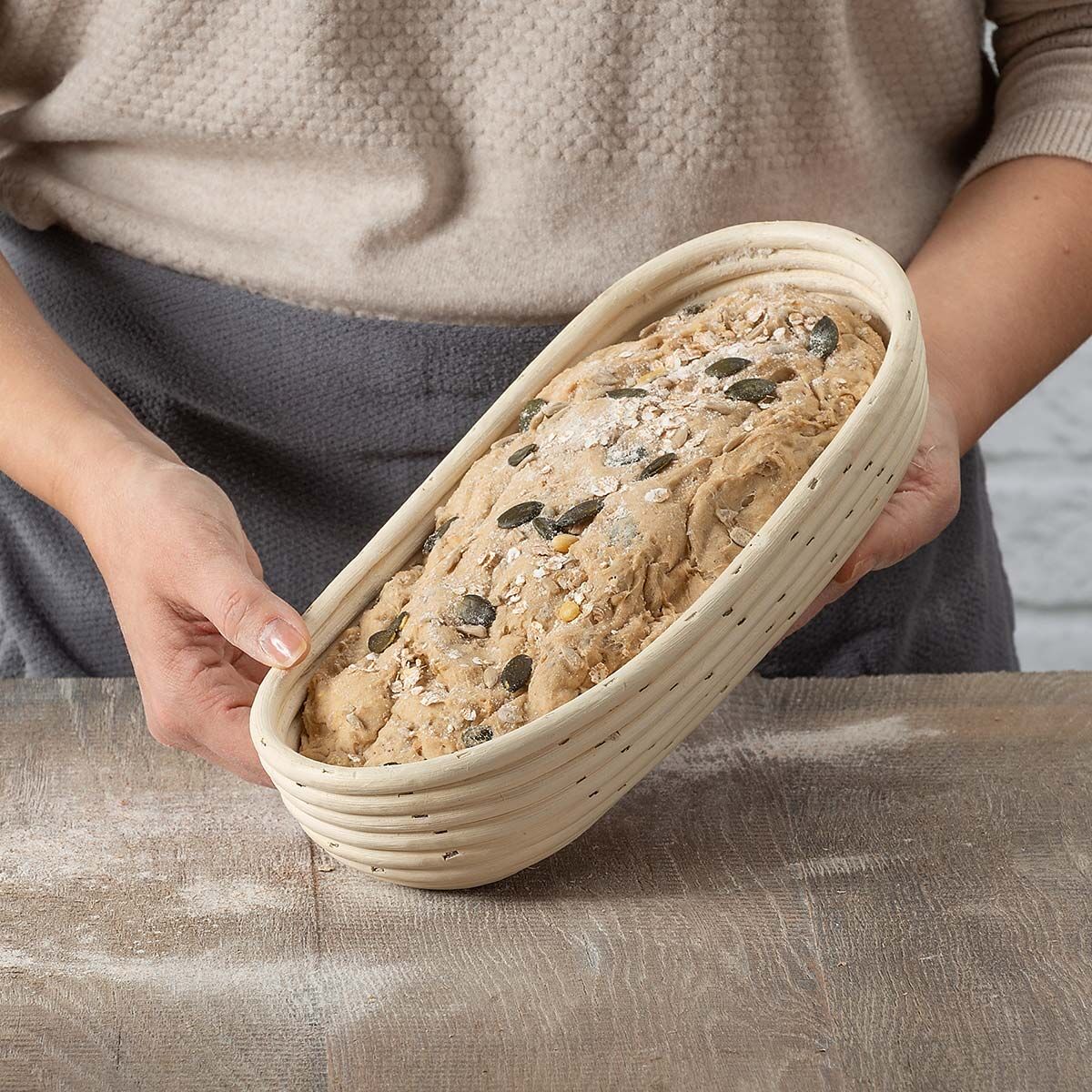 Hevekurv avlang rotting 30 cm for brødbaking Zenker bakside