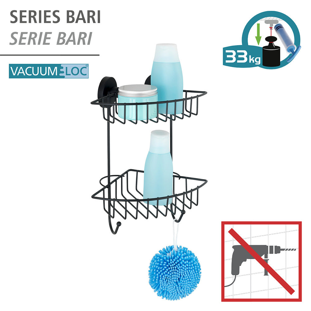 Hjørnehylle 2 etasjer Bari svart Vacuum-Loc® bakside