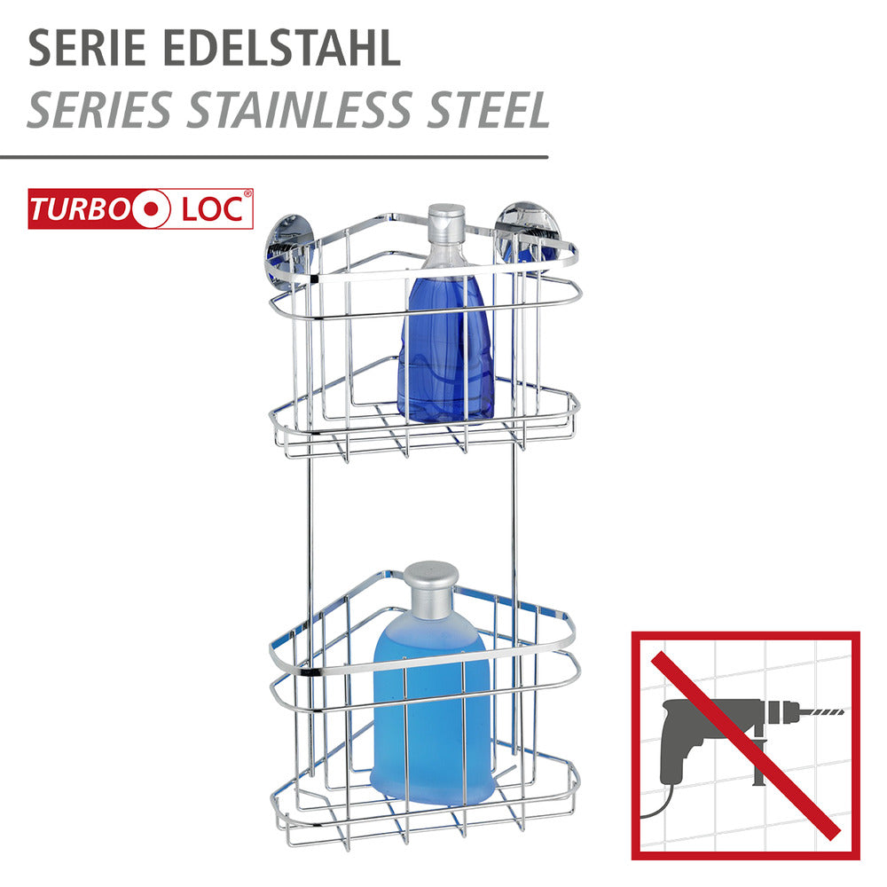 Hjørnehylle 2 etasjer rustfritt stål Turbo-Loc® bakside