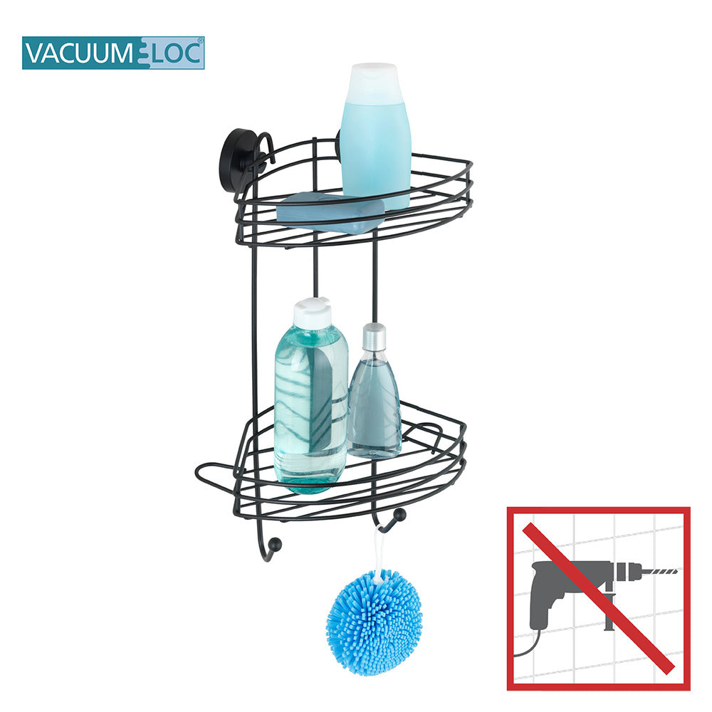 Hjørnehylle 2 etasjer Vacuum-Loc® svart metall bakside