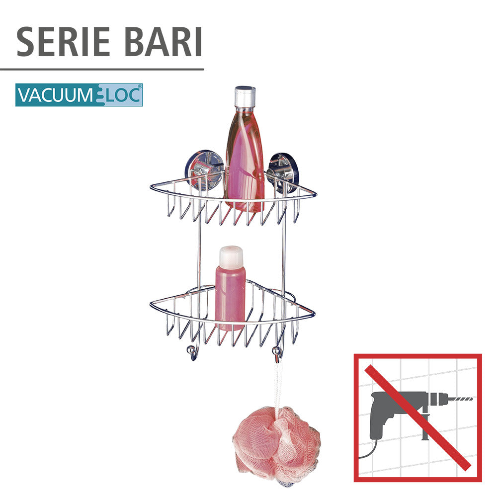 Hjørnehylle bad 2 etasjer Vacuum-Loc® Bari metall uten boring bakside