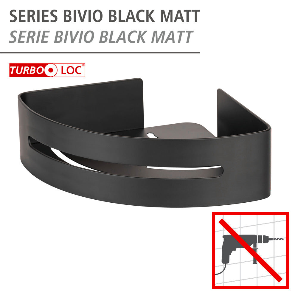 Hjørnehylle bad Bivio svart matt aluminium bakside