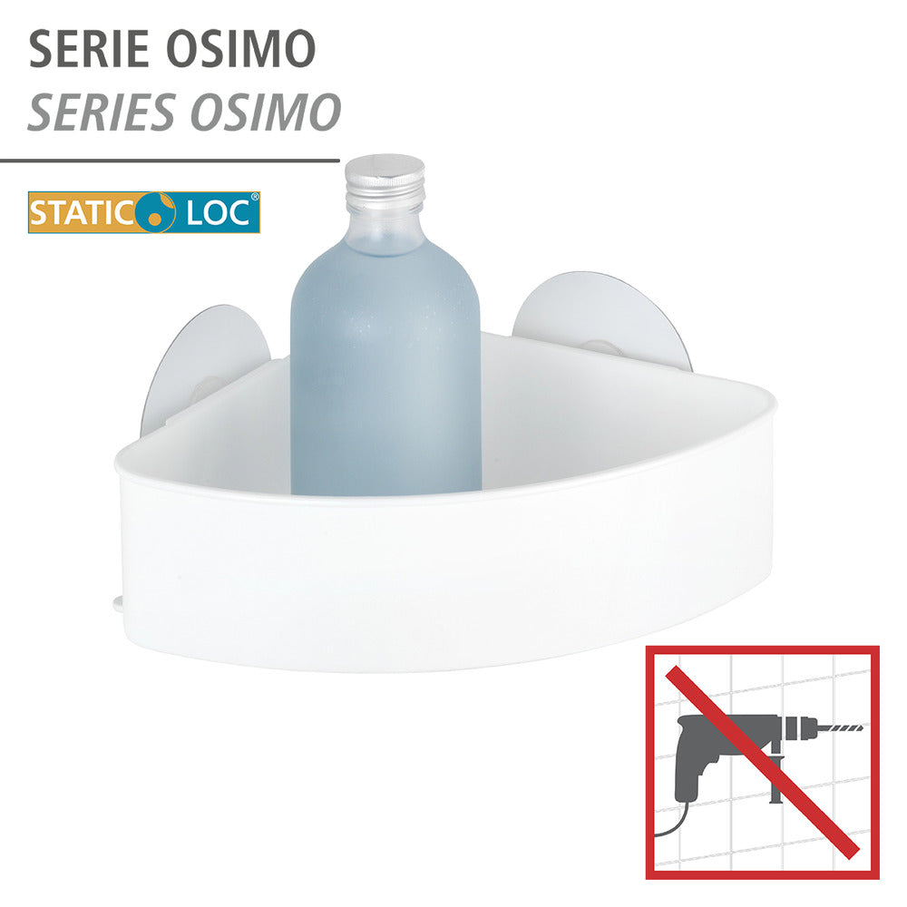 Hjørnehylle bad Static-Loc® Osimo hvit uten boring plast bakside