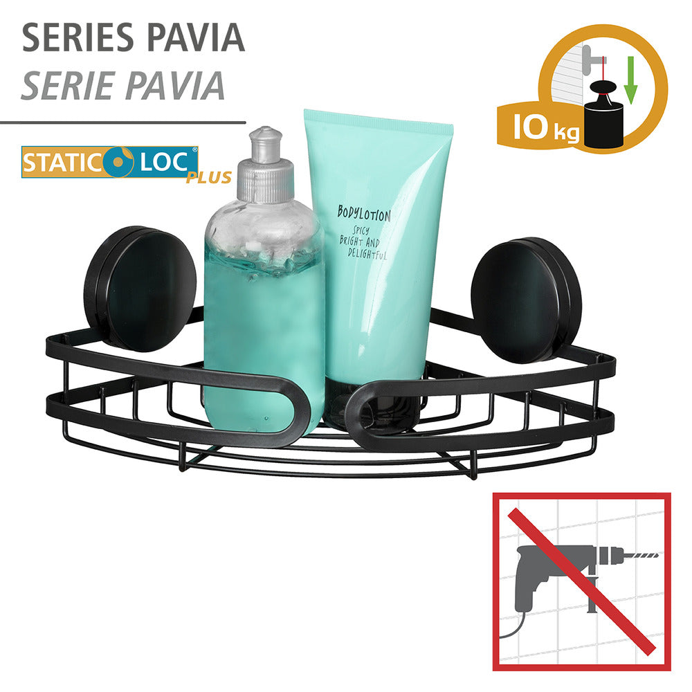 Hjørnehylle bad Static-Loc® Plus Pavia svart metall bakside