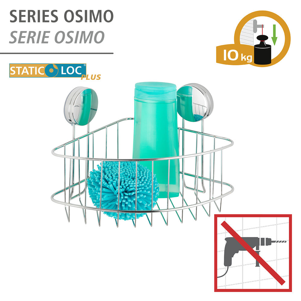 Hjørnehylle bad stor Static-Loc Plus Osimo metall bakside
