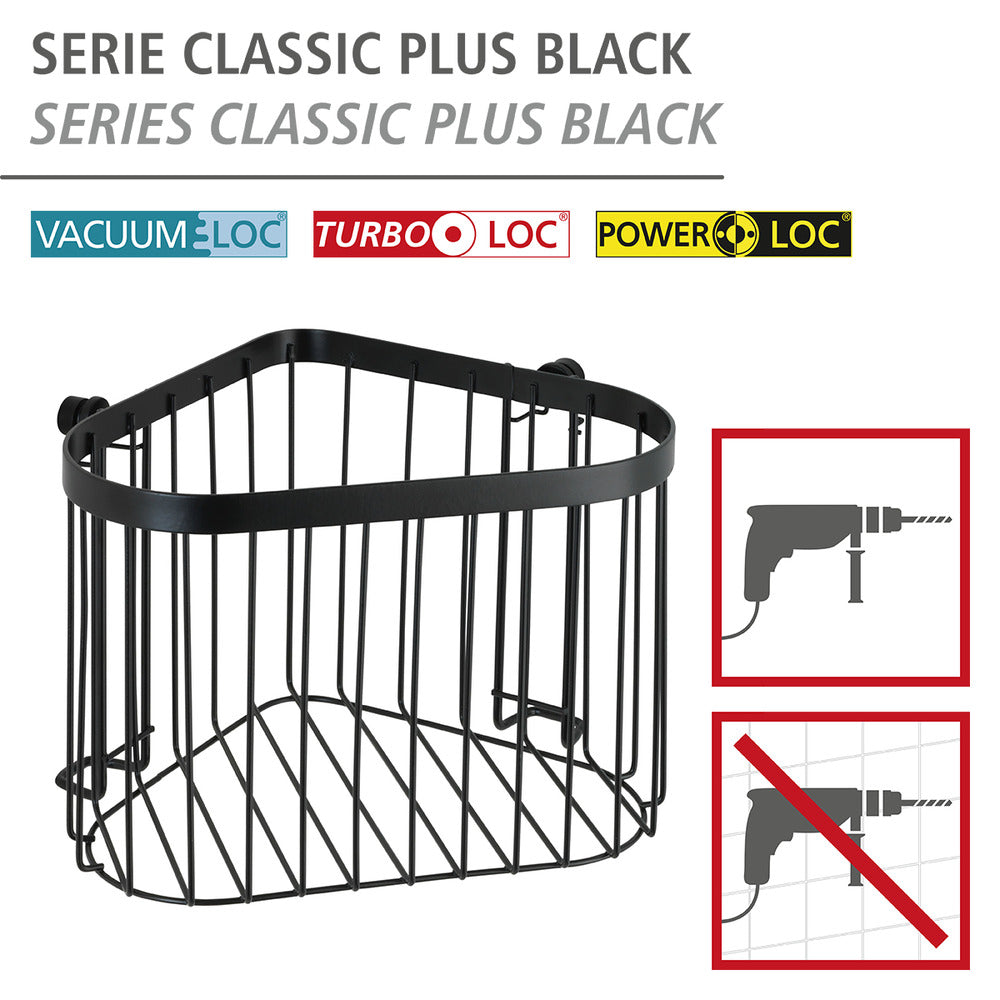 Hjørnehylle Classic Plus svart metall bakside