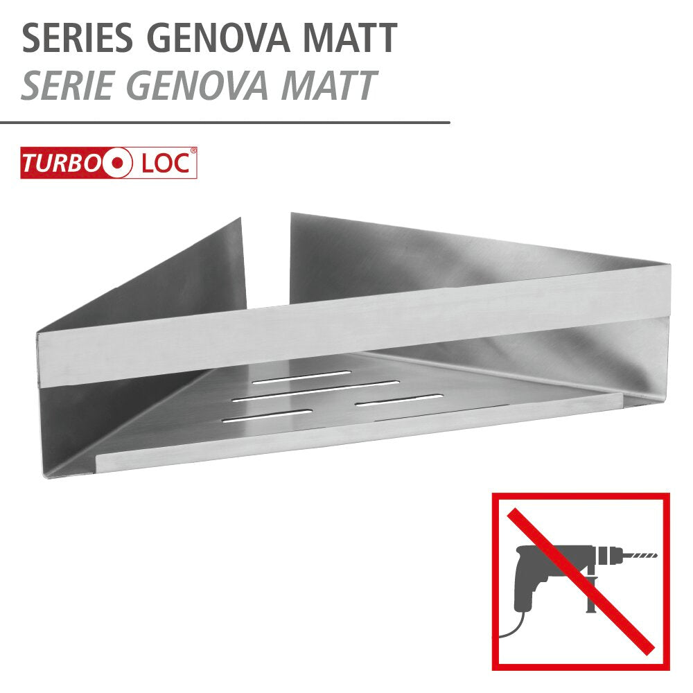 Hjørnehylle Genova matt rustfritt stål uten boring Turbo-Loc® bakside