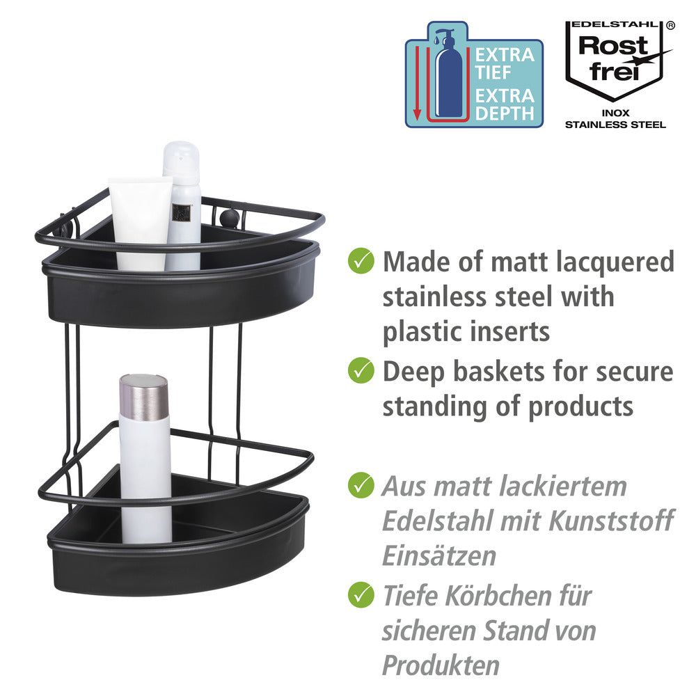 Hjørnehylle rustfritt stål 2 etasjer Molinella svart - Wenko oversikt
