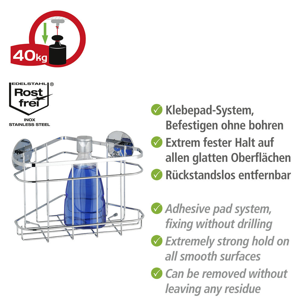 Montert Hjørnehylle rustfritt stål Turbo-Loc® uten boring - WENKO