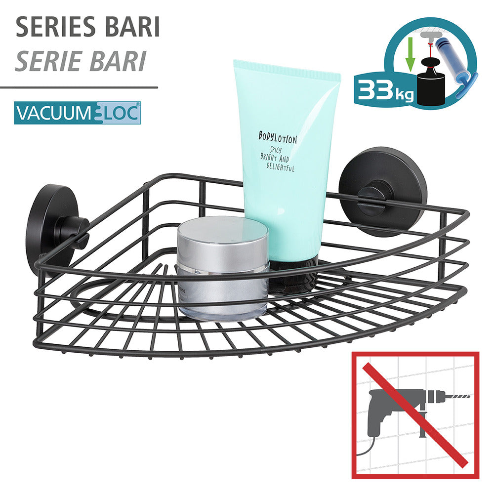 Hjørnehylle Vacuum-Loc® Bari svart metall bakside