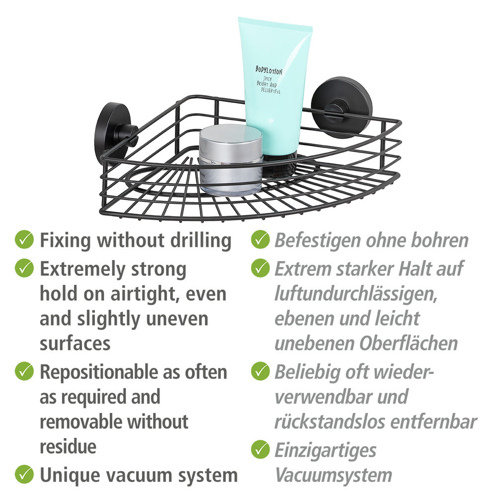 Hjørnehylle Vacuum-Loc® Bari svart metall montert