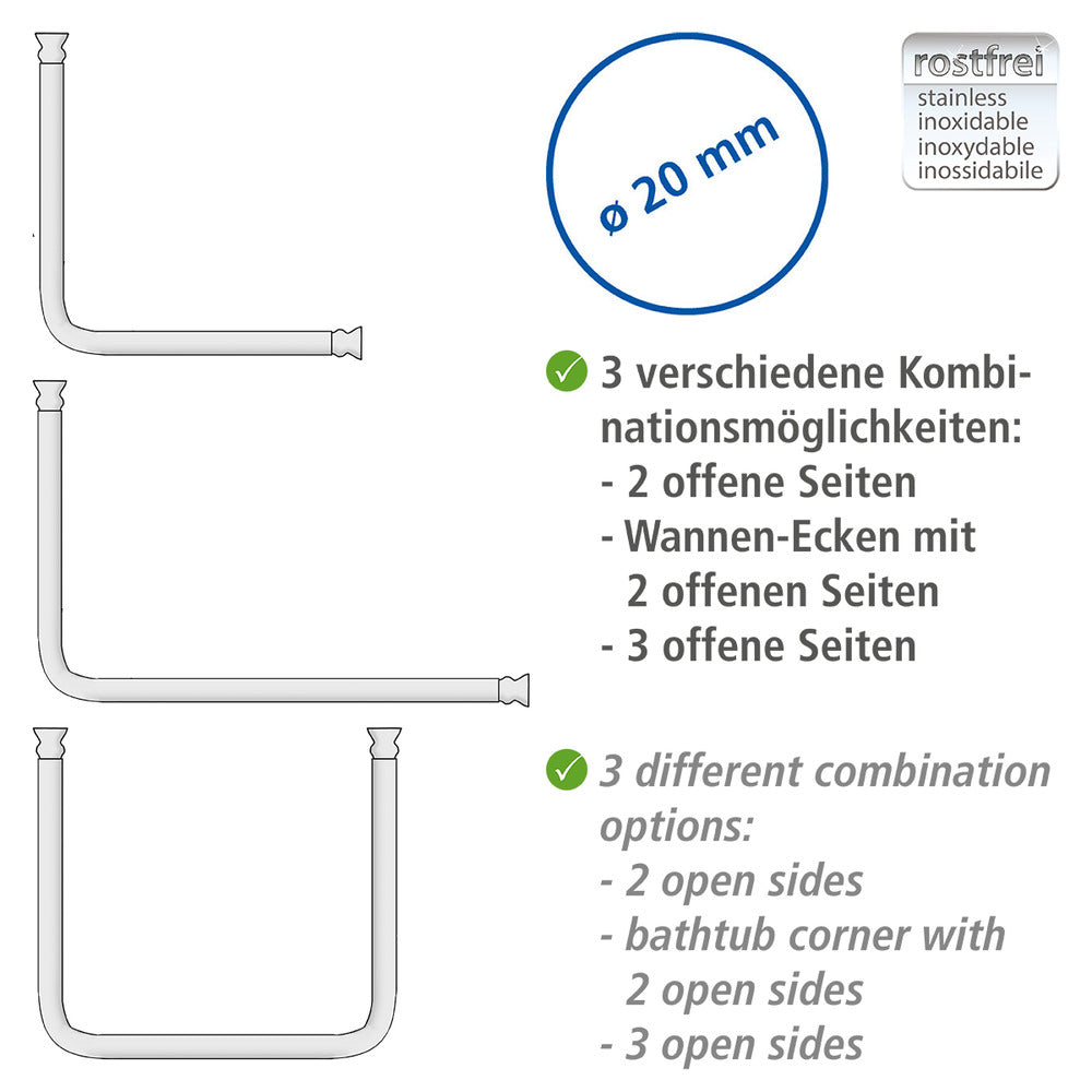 Detalj av hjørnestang for dusjforheng svart aluminium 20 mm - Wenko
