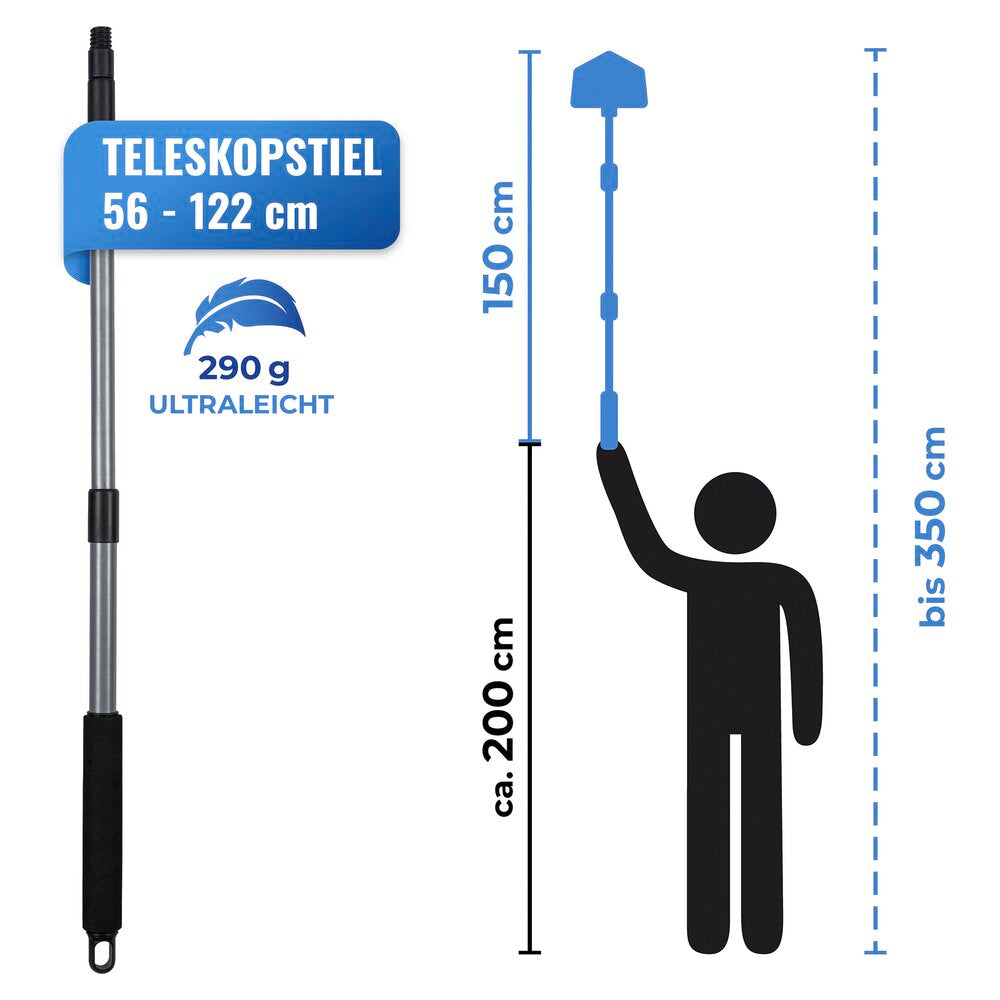 Hjørnestøvbørste 3-i-1 med teleskopskaft tørr- og våtrengjøring - Maximex sideprofil