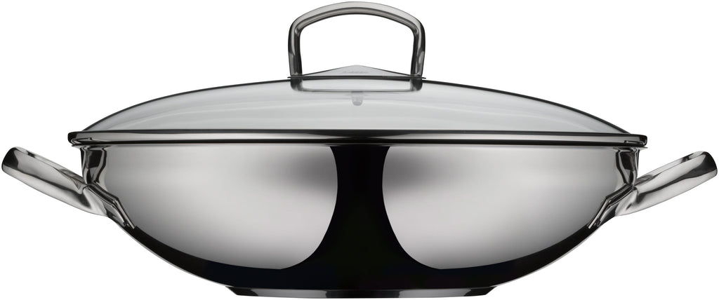 Hong Kong wok 36 cm non-stick keramikk rustfritt stål glasslokk nærbilde