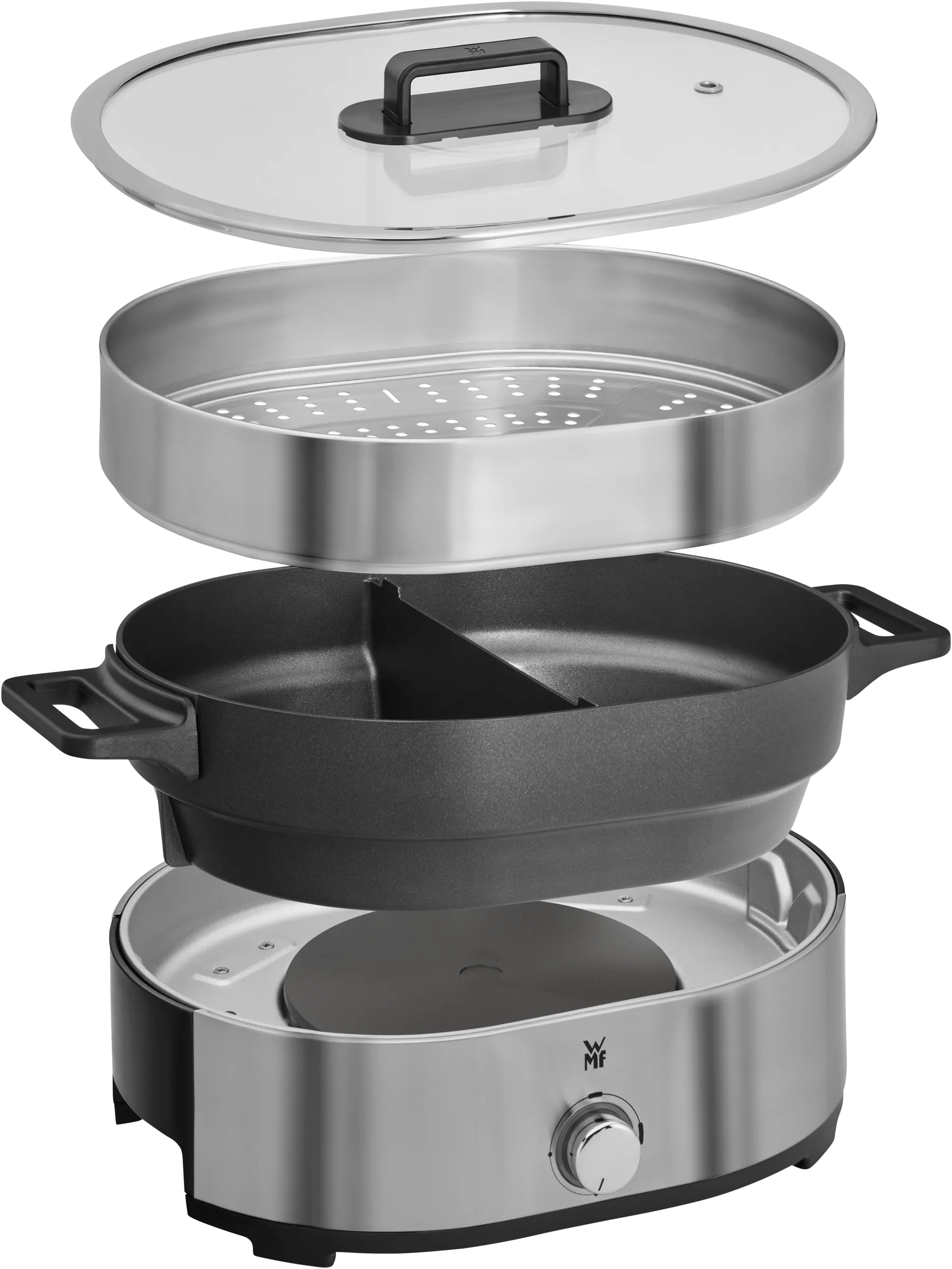 Oversikt av Hot pot og dampkoker med non-stick og tilbehør - WMF Lono deler