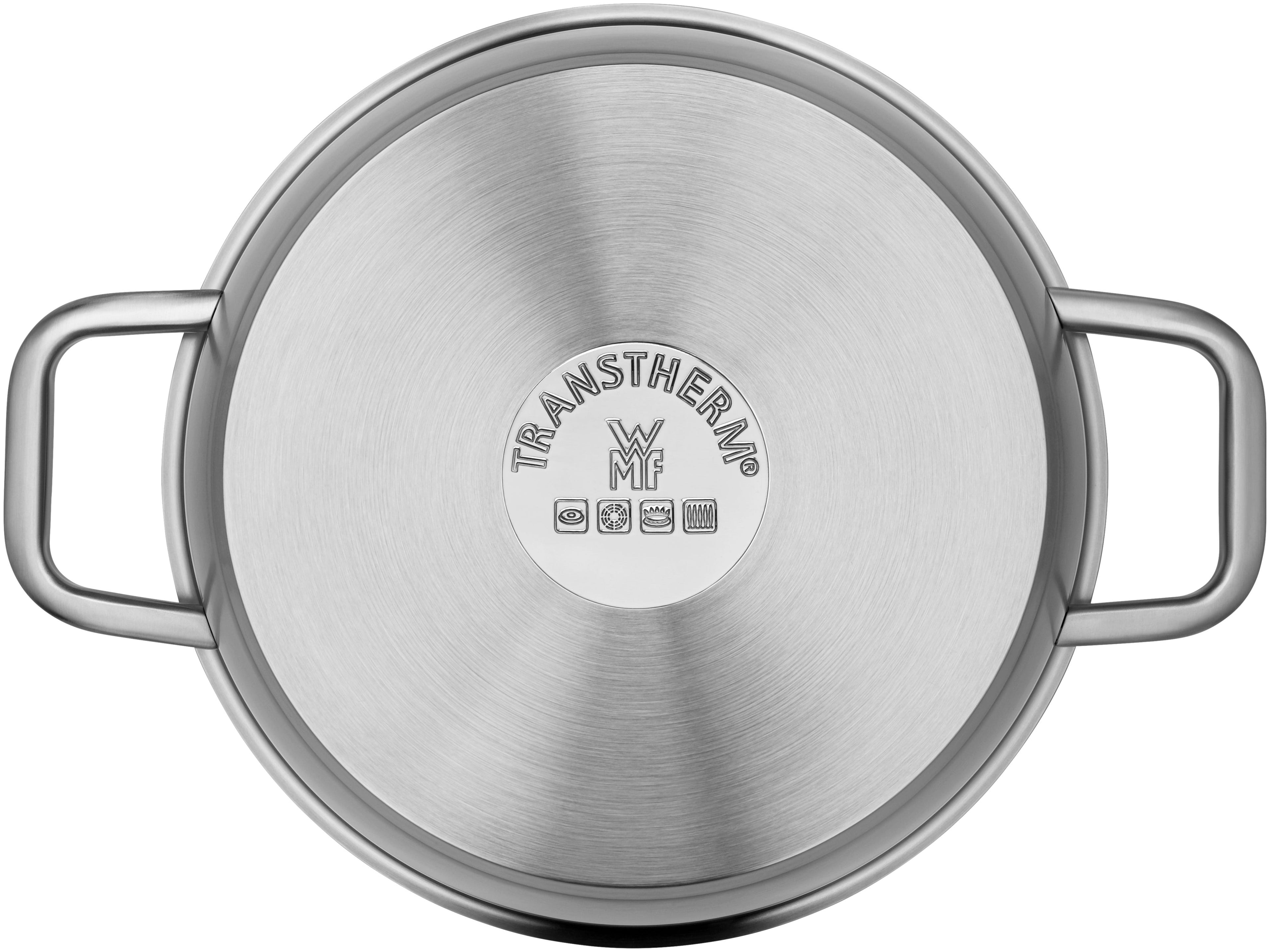 Iconic gryte med lokk 24 cm rustfritt stål 4,2 L montert på komfyr