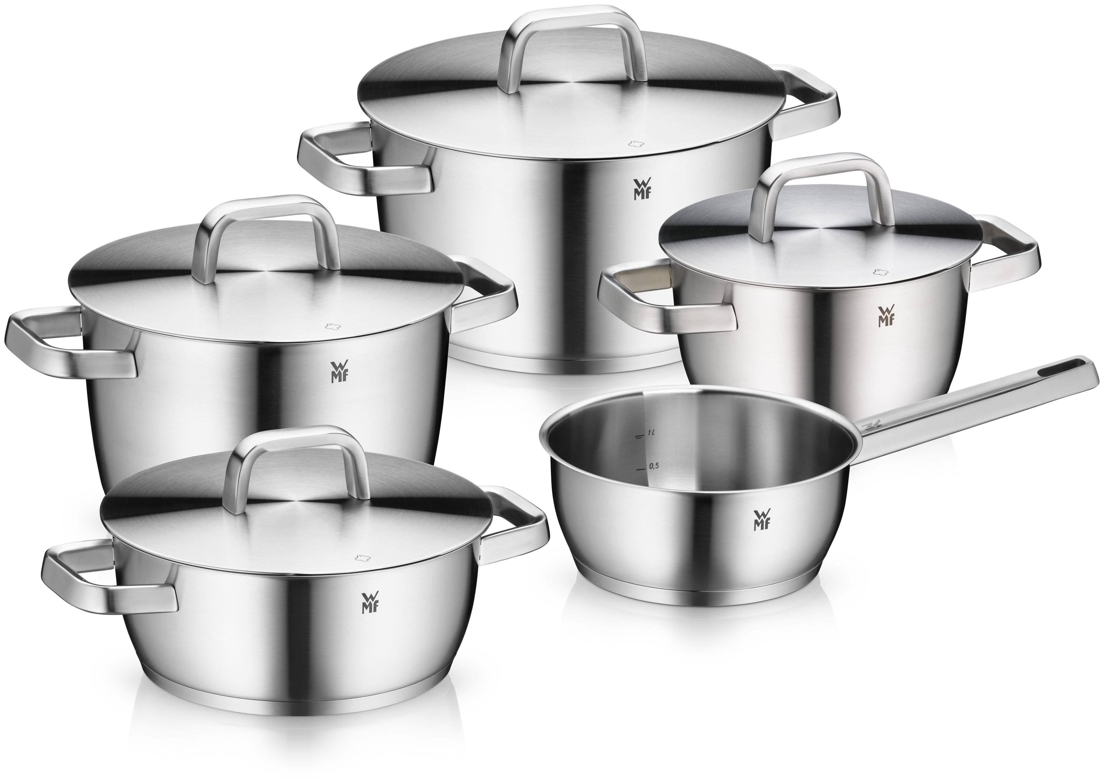 Iconic grytesett 5-delt rustfritt stål induksjon WMF forfra