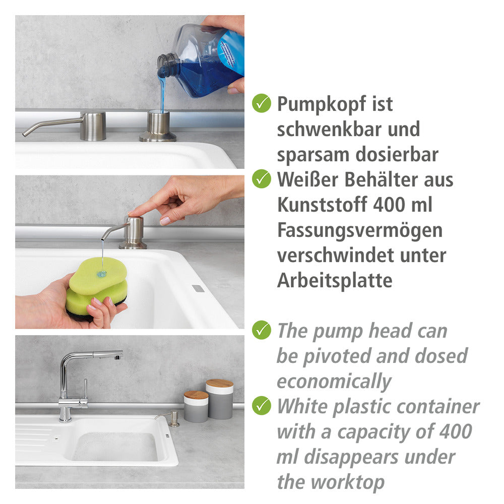 Innbyggingsdispenser såpe/oppvaskmiddel rustfritt stål 400 ml - Wenko detalj