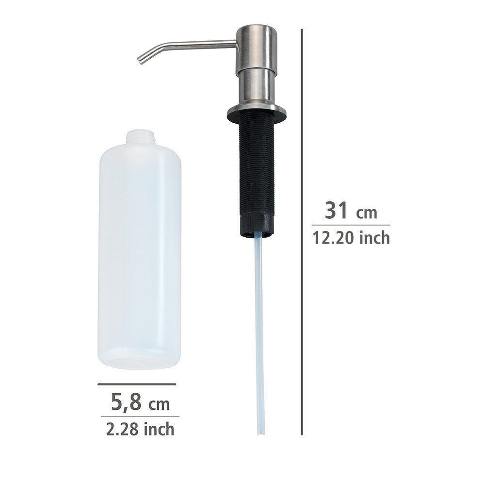 Innbyggingsdispenser såpe/oppvaskmiddel rustfritt stål 400 ml - Wenko montert i kjøkkenbenk
