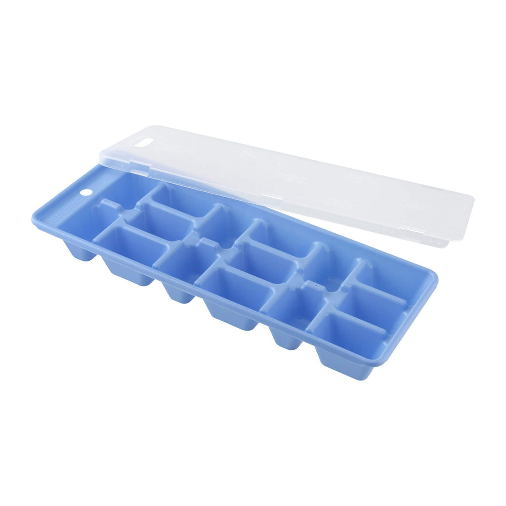 Iskubittform med lokk blå 25x10 cm plast forfra