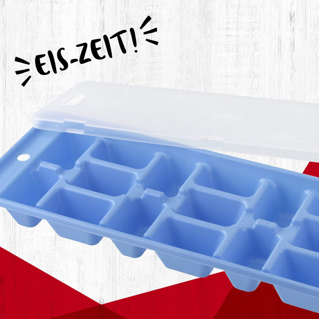 Iskubittform med lokk blå 25x10 cm plast bakside