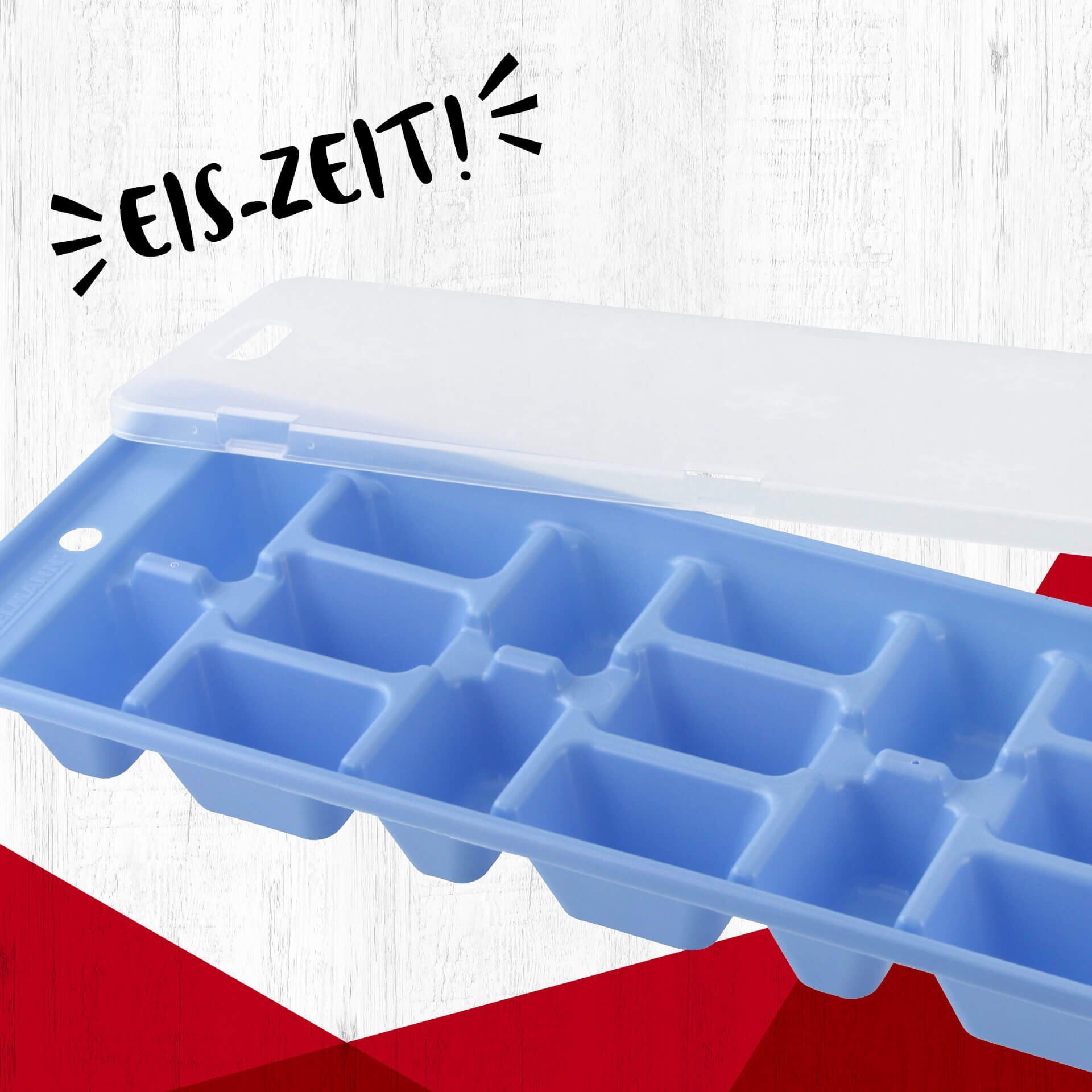 Iskubittform med lokk blå 25x10 cm plast bakside
