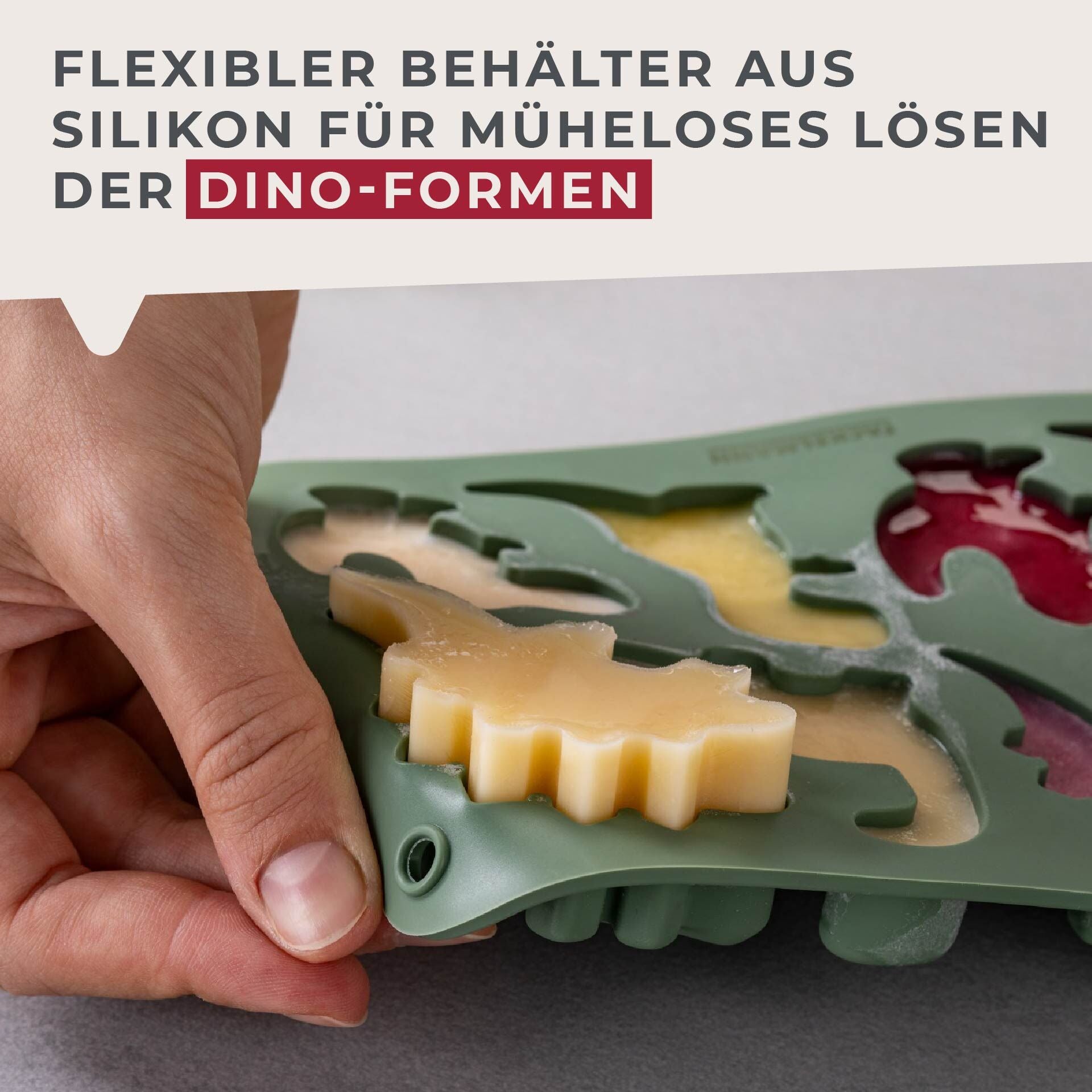 Montert iskubittform silikon dino-design 19x12,5 cm i fryser