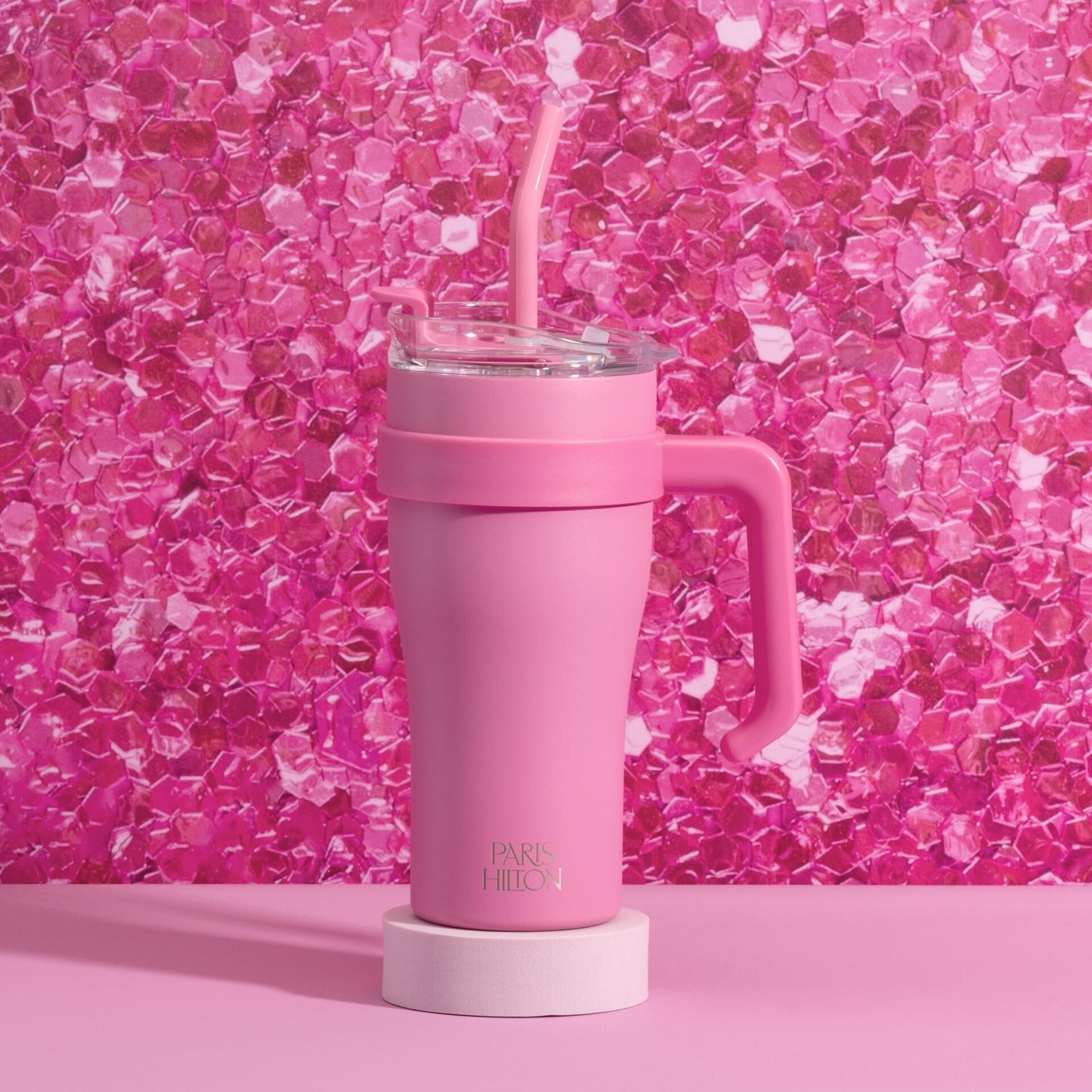 Isolert drikkebeger rosa 850 ml rustfritt stål Paris Hilton bakside