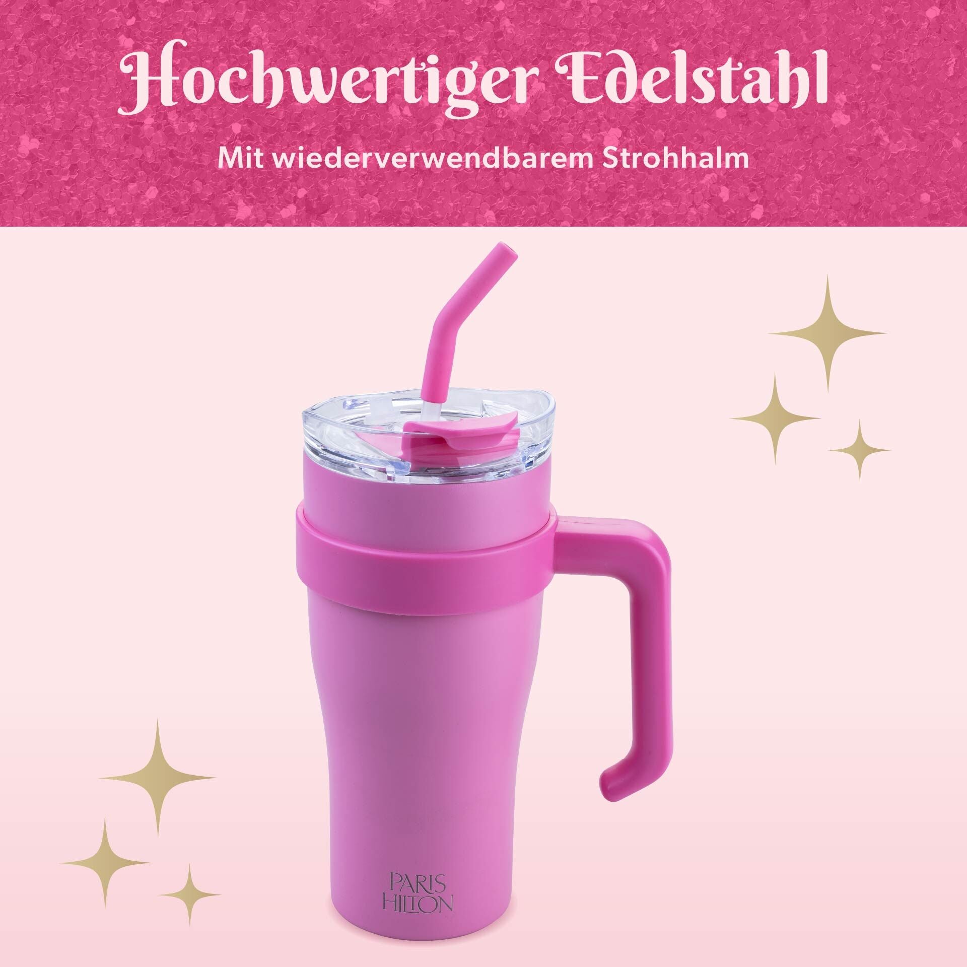 Isolert drikkebeger rosa 850 ml rustfritt stål Paris Hilton montert