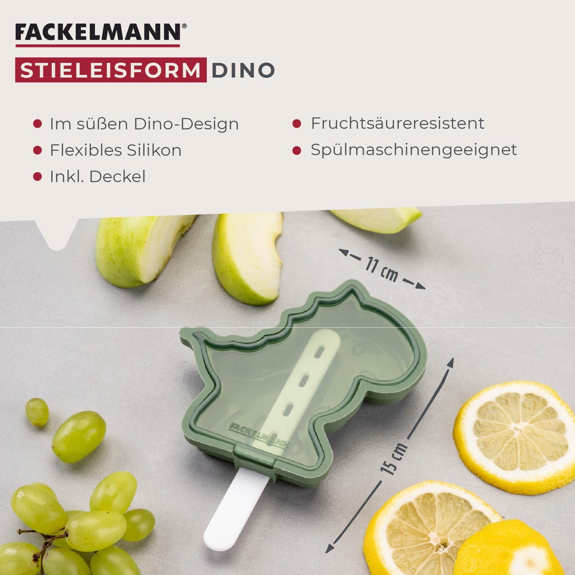 Montert ispinneform silikon dinosaur-design 15x11 cm med is