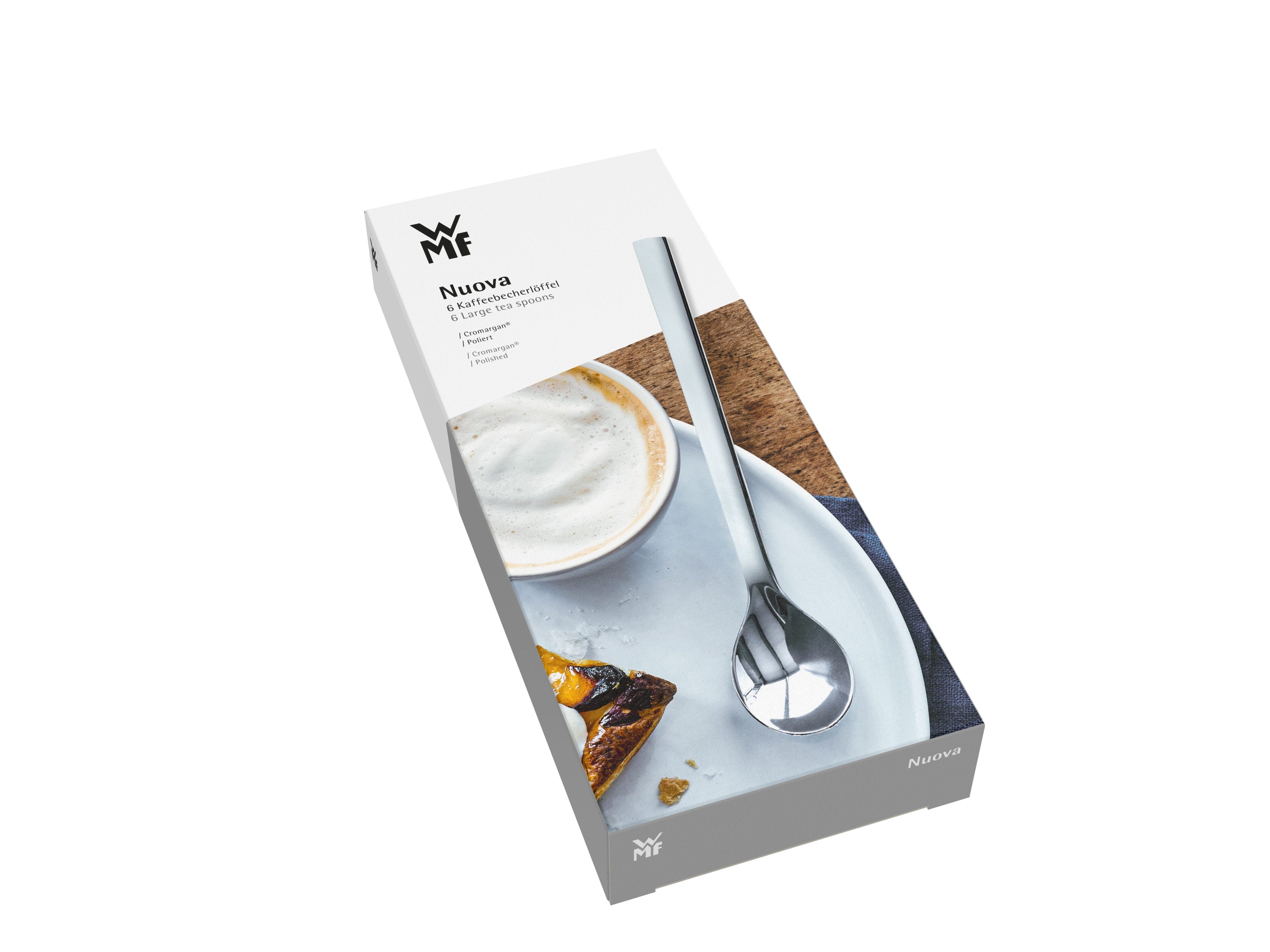 Nærbilde av skaftet på Kaffebegerskje sett 6-delt polert rustfritt stål 15 cm - WMF Nuova