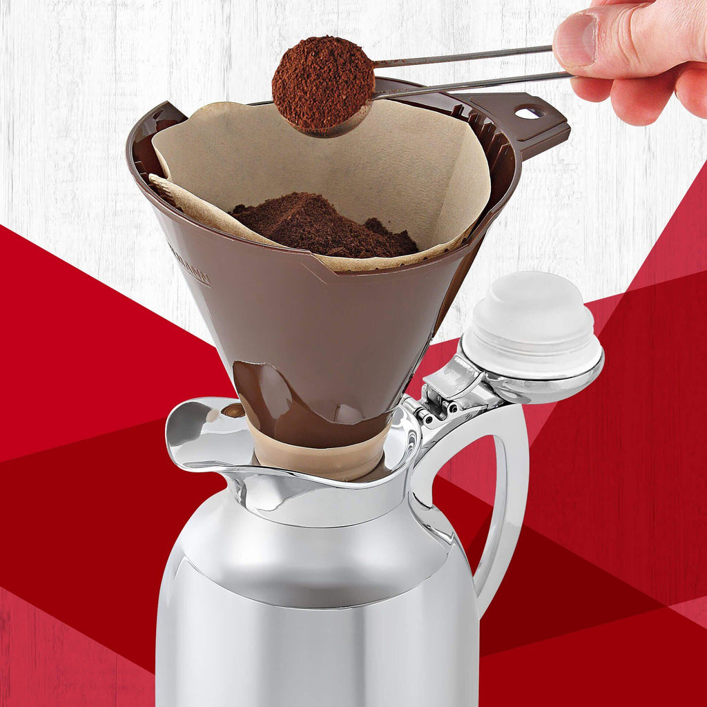 Kaffefilterholder nr. 4 fleksibel montert på kanne
