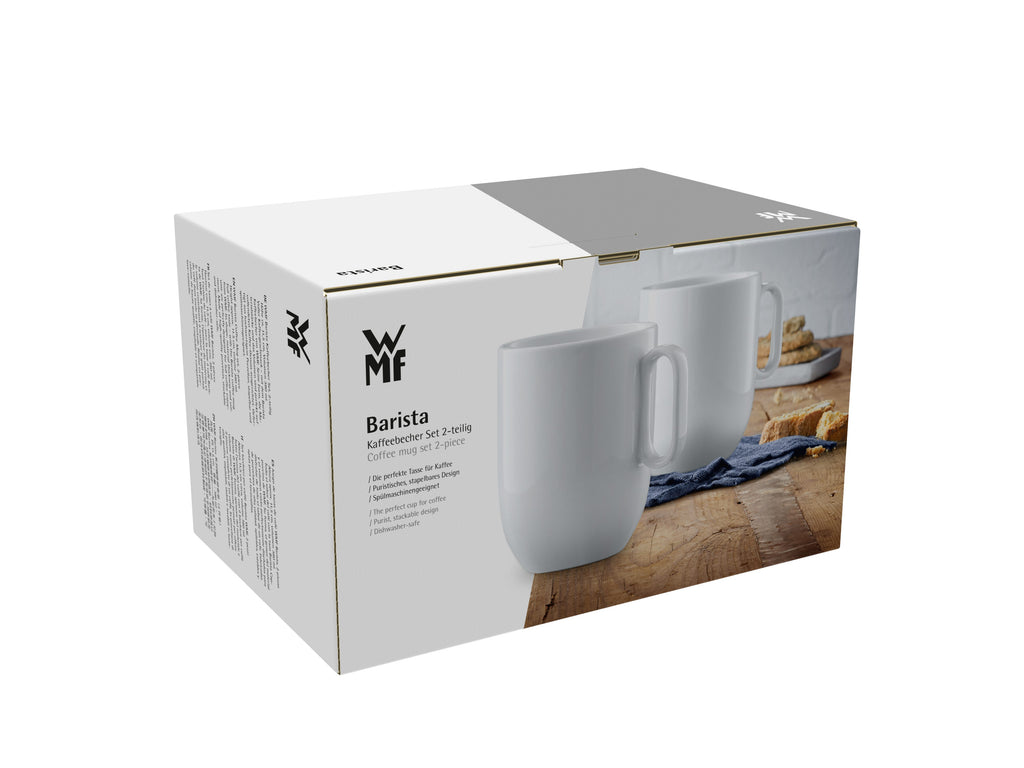 Kaffekopp porselen hvit 380 ml 2-delt sett - WMF stablet i kjøkkenskap