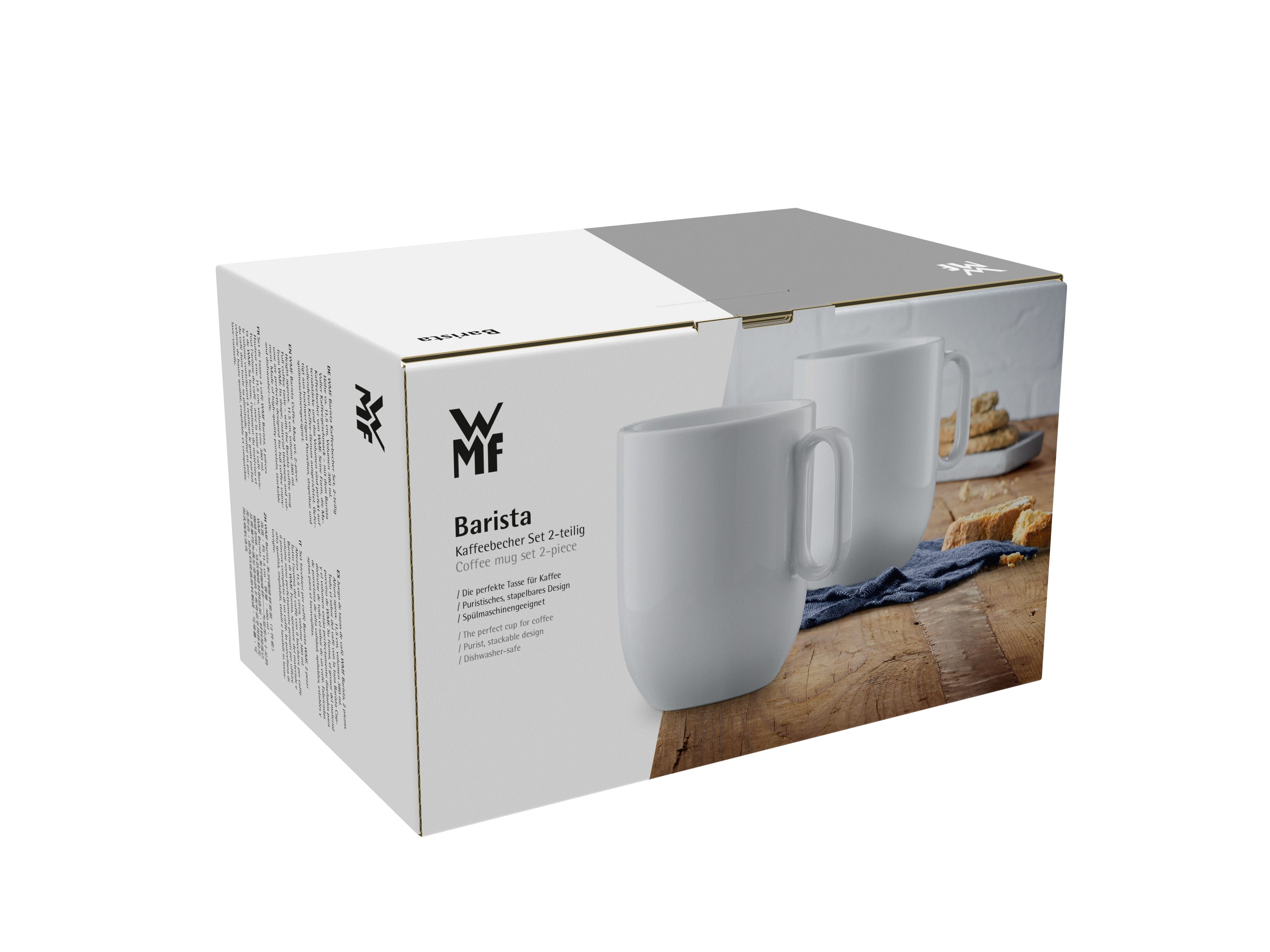 Kaffekopp porselen hvit 380 ml 2-delt sett - WMF stablet i kjøkkenskap